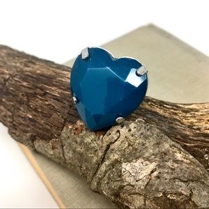 Teal Acrylic Large Faceted Heart Ring